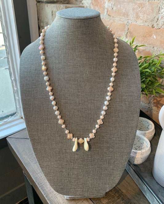 SOLD. Elk Teeth Necklace & Earrings (Imitation Teeth/Resin)