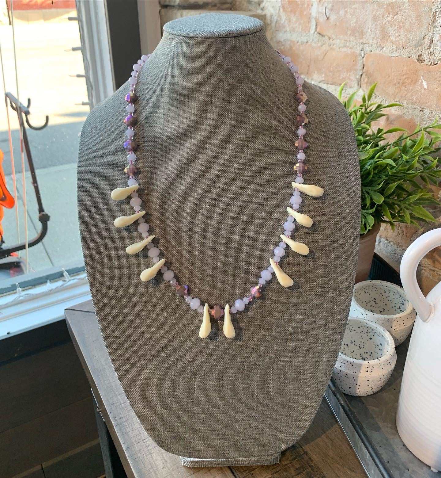 Elk Teeth Necklace & Earrings (Imitation Teeth/Resin)