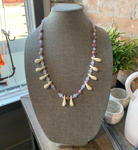 Elk Teeth Necklace & Earrings (Imitation Teeth/Resin)